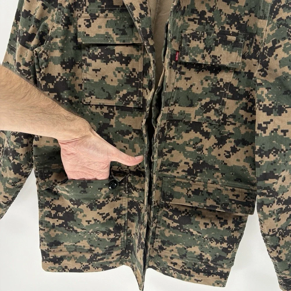 Vintage Levis Digital Camo Corduroy Chore Jacket Hidden Button Rare Y2K Men M